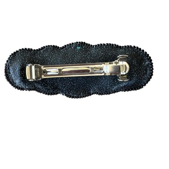 Vintage Seed Beaded Overlapping Circle Hair Clip Purple Black Taiwan 4” - Picture 2 of 13